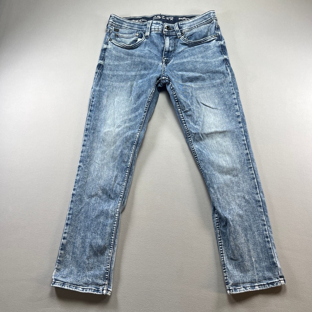 Projek Raw Hiri Skinny Jeans Mens 34x28 Blue Denim Acti Flex Acid Wash Low Rise